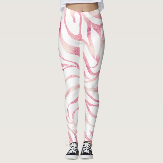 Elegante Rose Gold Glitzer Zebra Weißes Tier Print Leggings (Vorderseite)
