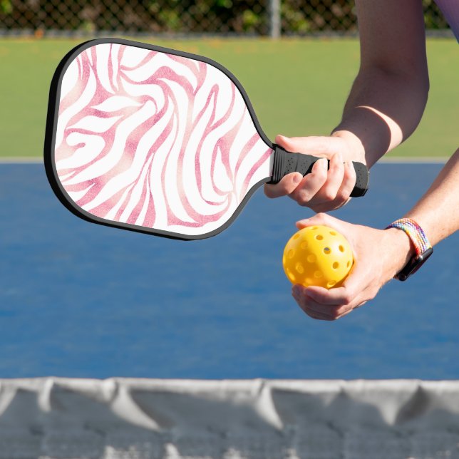 Elegante Rose Gold Glitzer Zebra Weißes Tier Print Pickleball Schläger (InSitu)