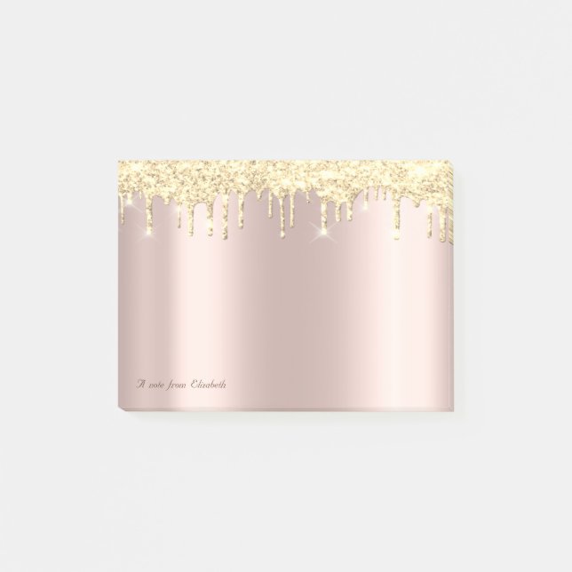 Elegante Rose Gold, Gold Glitzer Tropfen Post-it Klebezettel (Vorderseite)