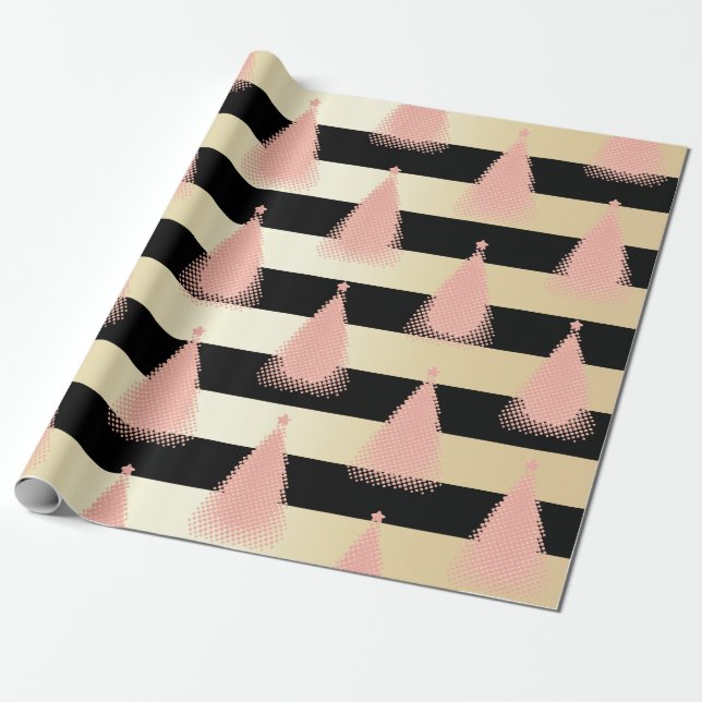 Elegante Rose Gold & Gold Weihnachtsbaummuster Geschenkpapier (Ungerollt)