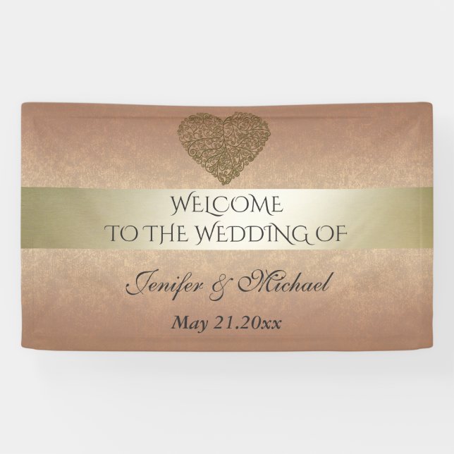 Elegante Rose Gold Goldene abstrakte Hochzeit Banner (Horizontal)