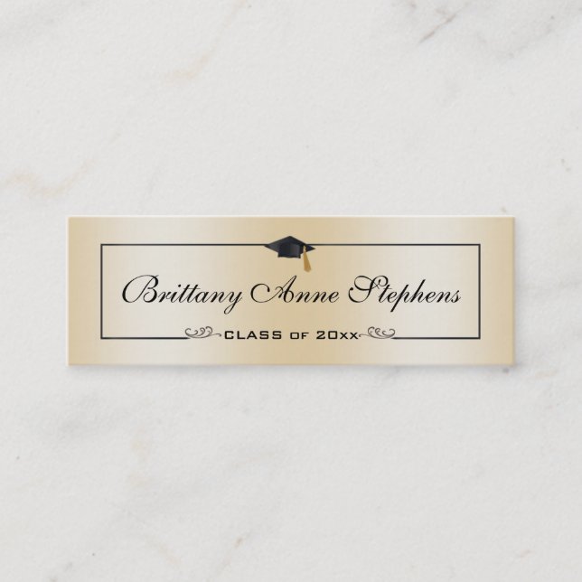 Elegante Rose Gold Graduation Cap Name Card Einleg Telefonnummerkarte (Vorderseite)