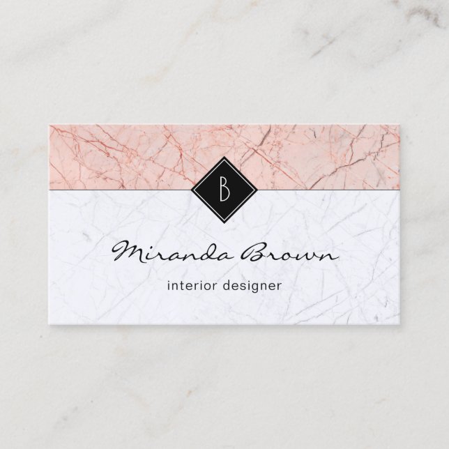 Elegante Rose Gold Gray Marble Business Card Visitenkarte (Vorderseite)