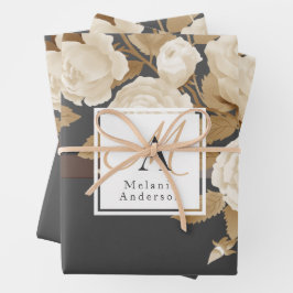 Elegante Rose Gold Gray Monogram Geschenkpapier Set