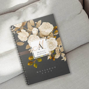Elegante Rose Gold Gray Monogram Notizblock