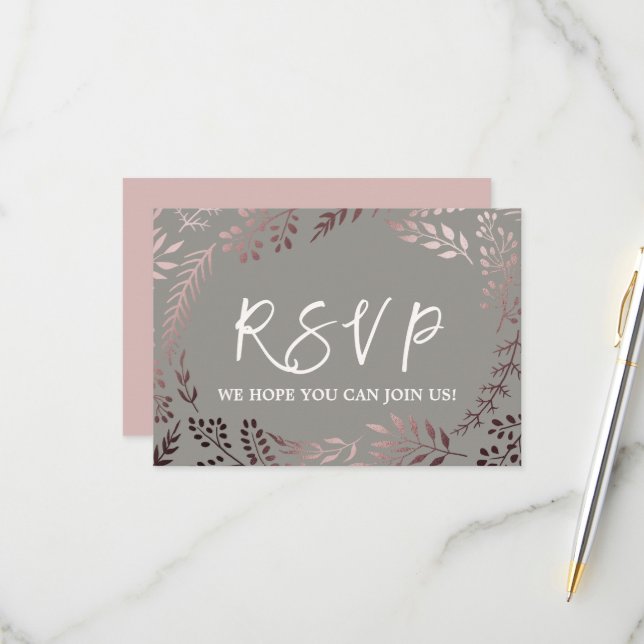 Elegante Rose Gold & Gray Wedding Website RSVP Car (Vorderseite/Rückseite Beispiel)