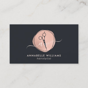 Elegante Rose Gold Hairstylist Logo Business Card Visitenkarte