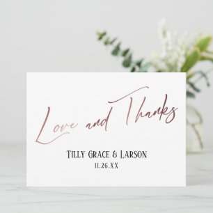 Elegante Rose Gold Handwriting Liebe und Dank Dankeskarte