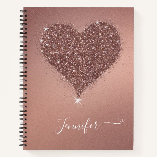 Elegante Rose Gold Heart Glitzer Girly Notebook Notizbuch (Vorderseite)