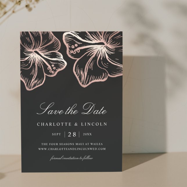 Elegante Rose Gold Hibiskus Blume Hochzeit Save The Date (Von Creator hochgeladen)