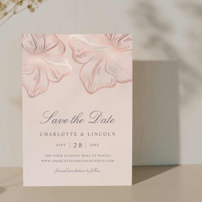 Elegante Rose Gold Hibiskus Blume Hochzeit Save The Date (Von Creator hochgeladen)