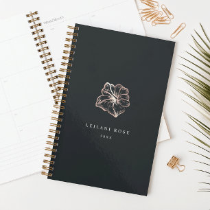 Elegante Rose Gold Hibiskus Blume Personalisiert Planer