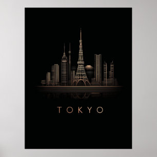 Elegante Rose-Gold-Illustration der Stadtsilhouett Poster