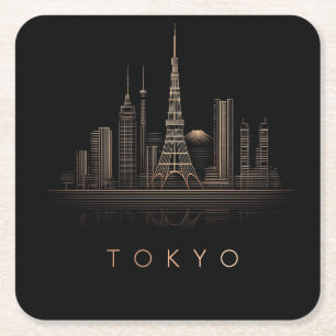 Elegante Rose-Gold-Illustration der Tokioter Skyli Rechteckiger Pappuntersetzer