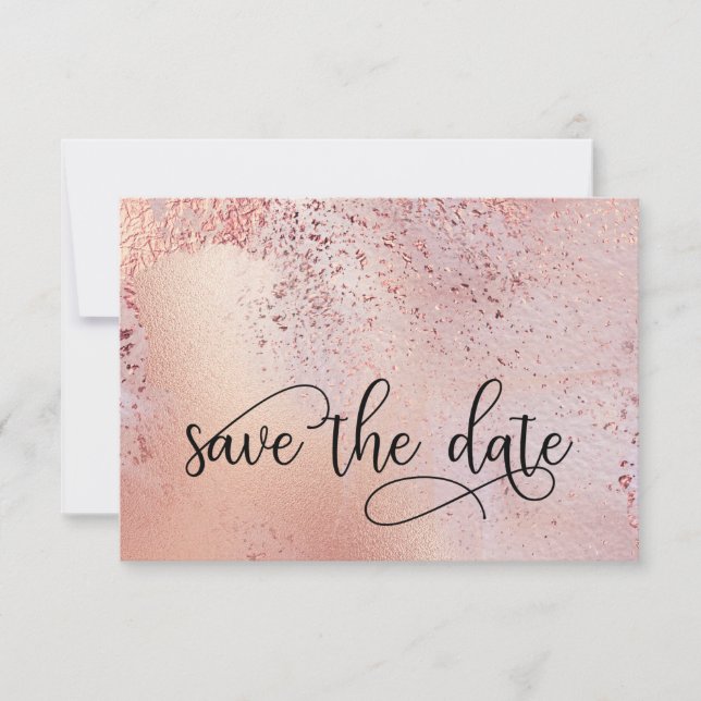 Elegante Rose Gold Imitate Fossilien und Glitzer Save The Date (Vorderseite)