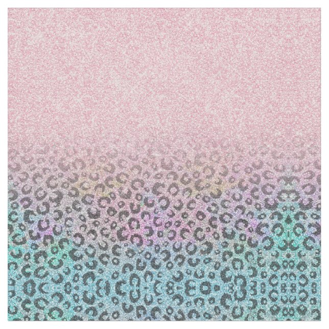 Elegante Rose Gold Iridescent Glitzer Leopard Prin Stoff (Nahaufnahme)