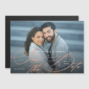 Elegante Rose Gold-Kalligrafie Sichern Sie das Dat Magneteinladung