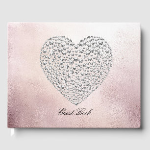 Elegante Rose Gold Kristall Heart Gästebuch