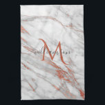Elegante Rose Gold Kupfer Weißes Marmor Monogramm Geschirrtuch<br><div class="desc">Elegante Chic Rose Gold und White Marble Monogram Wohngestaltung Design bereit,  um mit Ihrem Monogramm zu personalisieren.</div>