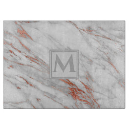 Elegante Rose Gold Kupfer Weißes Marmor Monogramm Schneidebrett