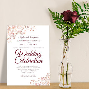 Elegante Rose Gold Lace mit Burgundy Text Wedding Einladung