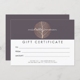 Elegante Rose Gold Leaf Lila Geschenkgutschein