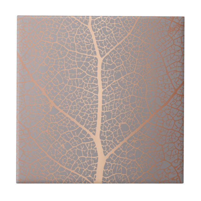 Elegante Rose Gold Leaf Tree Muster Fliese (Vorderseite)
