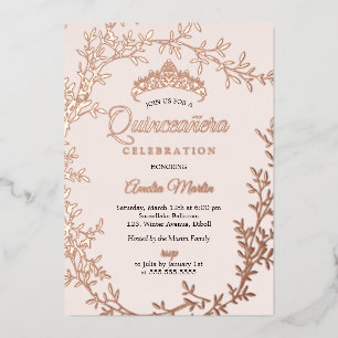 Elegante Rose Gold Leaf Wreath Quinceanera Fo Folieneinladung