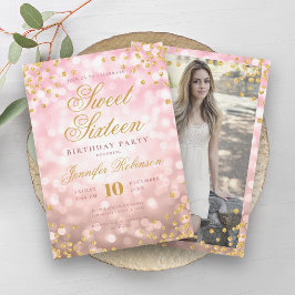 Elegante Rose Gold Lights & Gold Foto Sweet 16 Einladung