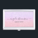Elegante Rose Gold & lila Glitzer Makeup Künstler Visitenkarten Dose<br><div class="desc">Modernes Design mit Imitaten Rose Gold und lila Glitzer Textur mit elegantem kalligraphischen Schriftart.</div>