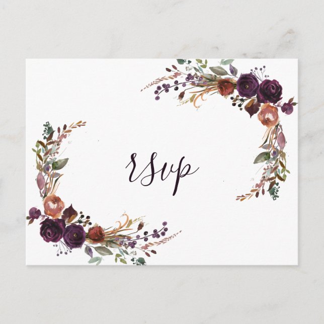 Elegante Rose Gold Lila Wedding RSVP Postkarte (Vorderseite)