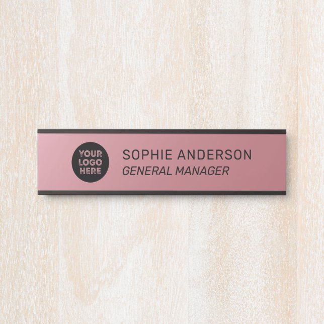 Elegante Rose Gold-Logo-Name-Job Titel Türschild (Vorderseite )