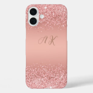 Elegante Rose Gold Luxe Schimmer Monogramm iPhone 16 Plus Hülle