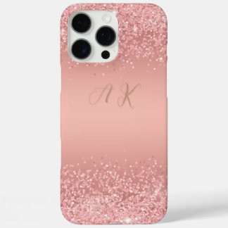 Elegante Rose Gold Luxe Schimmer Monogramm iPhone 16 Pro Max Hülle