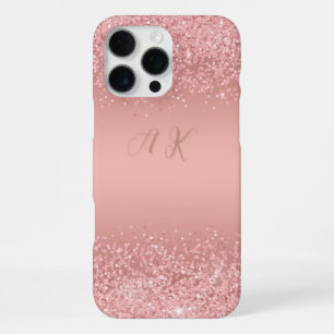 Elegante Rose Gold Luxe Schimmer Monogramm iPhone 16 Pro Max Hülle