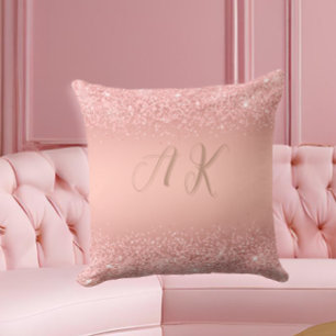 Elegante Rose Gold Luxe Shimmer Monogramm Kissen