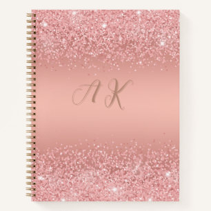 Elegante Rose Gold Luxe Shimmer Monogramm Notizbuch
