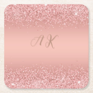 Elegante Rose Gold Luxe Shimmer Monogramm Rechteckiger Pappuntersetzer