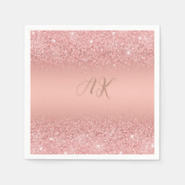 Elegante Rose Gold Luxe Shimmer Monogramm Serviette
