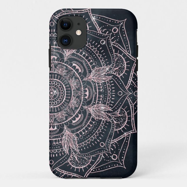 Elegante Rose Gold Mandala Gray Nebel Design Case-Mate iPhone Hülle (Rückseite)