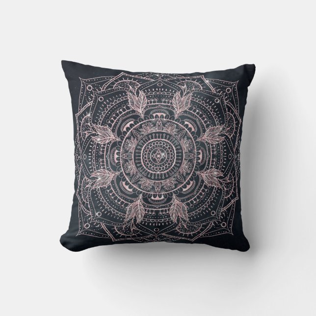 Elegante Rose Gold Mandala Gray Nebel Design Kissen (Vorderseite)