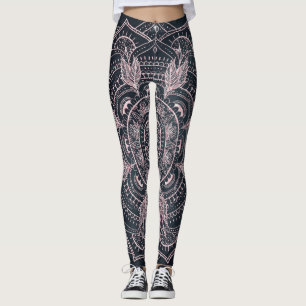 Elegante Rose Gold Mandala Gray Nebel Design Leggings