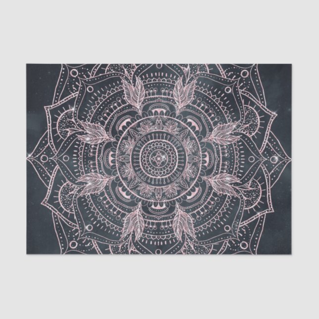 Elegante Rose Gold Mandala Gray Nebel Design Seidenpapier (Vorderseite)