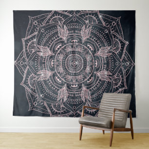 Elegante Rose Gold Mandala Gray Nebel Design Wandteppich
