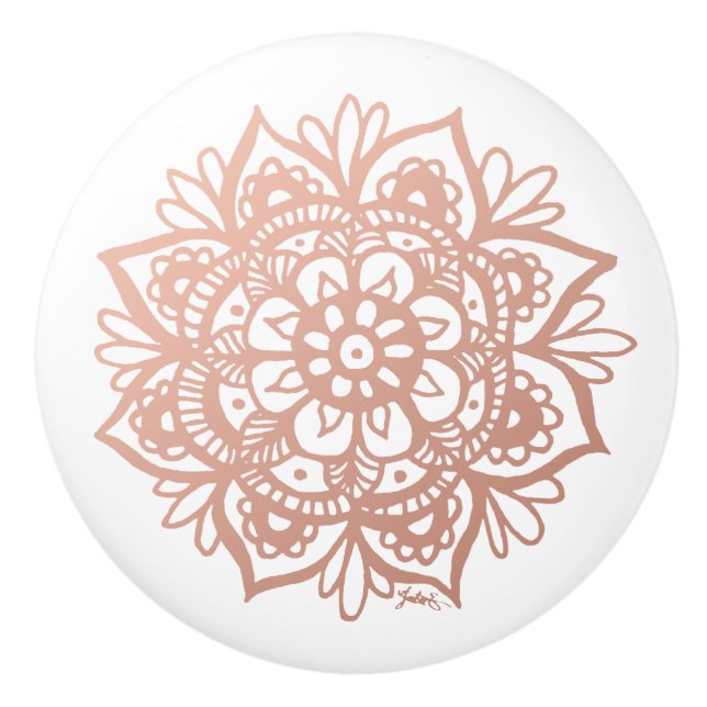 Elegante Rose Gold Mandala Keramikknauf (Vorderseite)