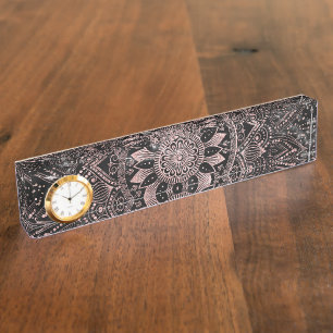 Elegante Rose Gold Mandala Punkte und Marmor Kunst Namensplakette