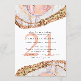 Elegante Rose Gold Marble 21. Geburtstag Party Einladung