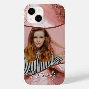 Elegante Rose Gold Marble Glitzer Foto Case-Mate iPhone 14 Hülle