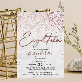 Elegante Rose Gold & Marmor 18. Geburtstag Einladung
