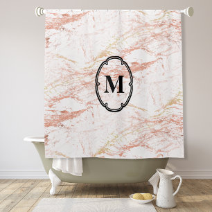 Elegante Rose Gold-Marmor-Monogramm Duschvorhang